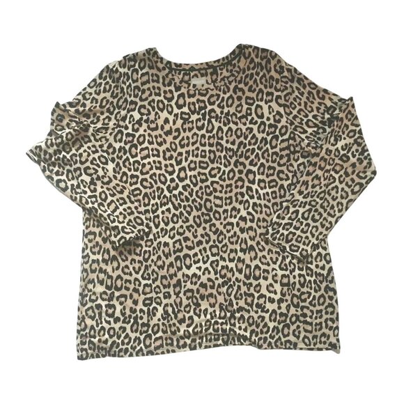 Chicos Leopard Print Long Sleeve Top Womens Size XL Animal Print Casual - Picture 1 of 7